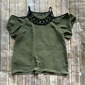 New York & Company Green Cold Shoulder Blouse